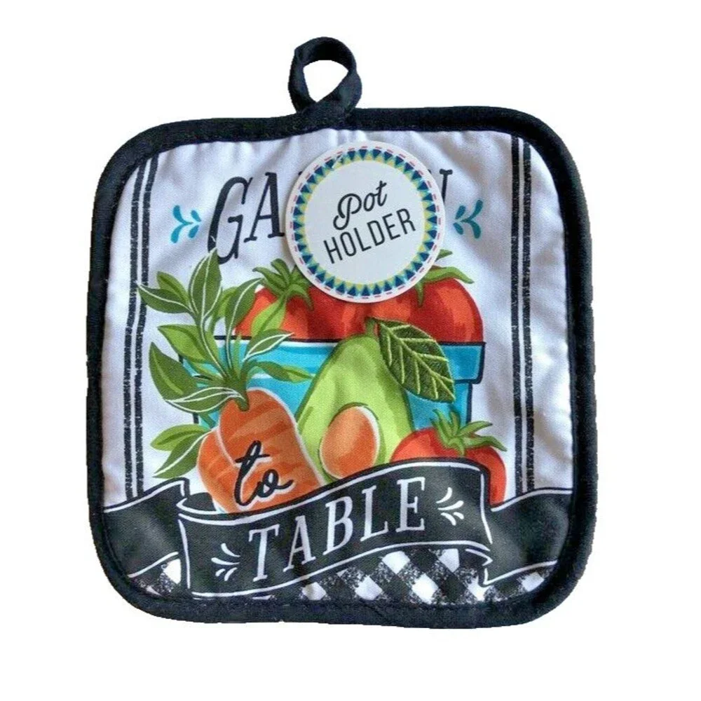 Garden Veggies Kitchen Towel Oven Mitt Potholder Set of 3 Buffalo Plaid Farm